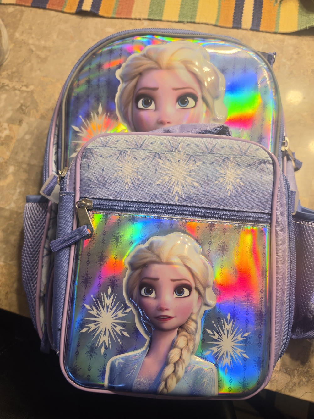 Disney Elsa Holographic Kids Backpack With Lunch Box- Lavender Iridescent NWOT